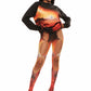 Woman who looks like Beyoncé or Aaliyah wears a cosmic mars sunset printed Italian fleece sweater with matching leggings, front view