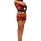 Front view of woman who looks like Beyoncé or Aaliyah wears cosmic Mars sunset printed mesh short basketball shorts with QR logo detail