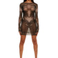 Woman who looks like Beyoncé or Aaliyah wears a grey or gray printed body contouring stretch mesh dress with gauntlet sleeves and open back detail with adjustable clear strap