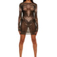 Woman who looks like Beyoncé or Aaliyah wears a grey or gray printed body contouring stretch mesh dress with gauntlet sleeves and open back detail with adjustable clear strap