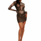 Woman who looks like Beyoncé or Aaliyah wears a grey or gray printed body contouring stretch mesh dress with gauntlet sleeves and open back detail with adjustable clear strap